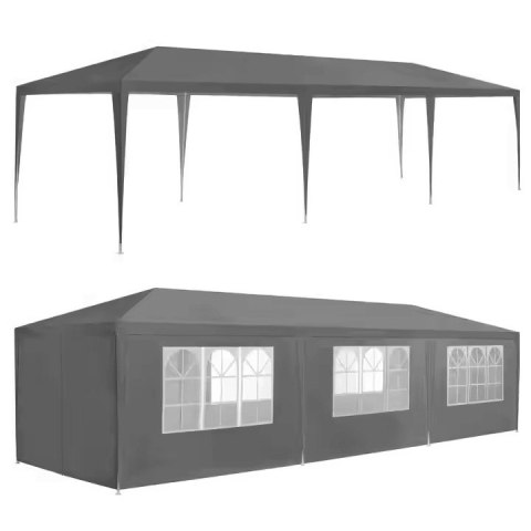 PAWILON NAMIOT OGRODOWY 3X9M ALPINA, SZARY, 8 ŚCIAN, OKNA, WODOODPORNY
