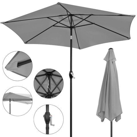 PARASOL OGRODOWY MACHINA, 210CM, SKŁADANY, Z KORBKĄ, REGULOWANY, SZARY, UV