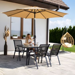 STOLIK OGRODOWY SZKLANY ATRIUM, 120X70 CM, TARAS, OTWÓR NA PARASOL, CZARNY