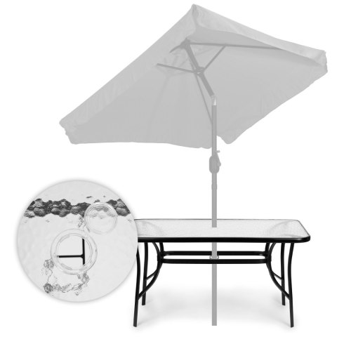 STOLIK OGRODOWY SZKLANY ATRIUM, 120X70 CM, TARAS, OTWÓR NA PARASOL, CZARNY