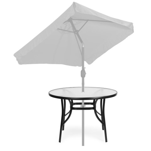 Stolik ogrodowy okrągły 105 cm na taras ogród balkon szkło hartowane otwór na parasol MultiGarden