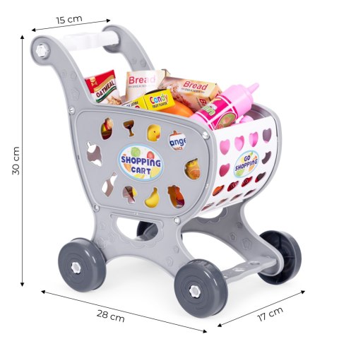 Wózek na zakupy sklepowy do supermarketu kuchni 18 akcesoriów szary