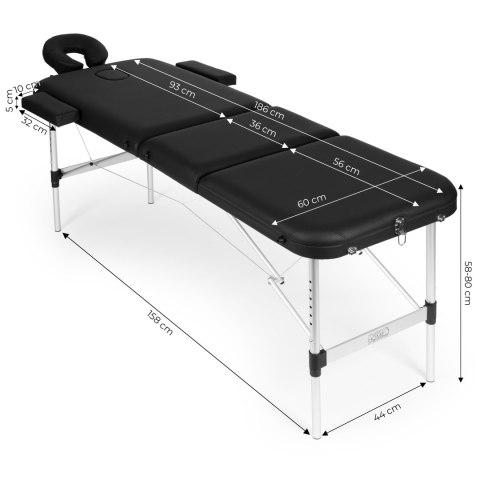 STÓŁ DO MASAŻU REHABILITACYJNY ALTERA, 3 SEGMENTY, SKŁADANY, ALUMINIUM