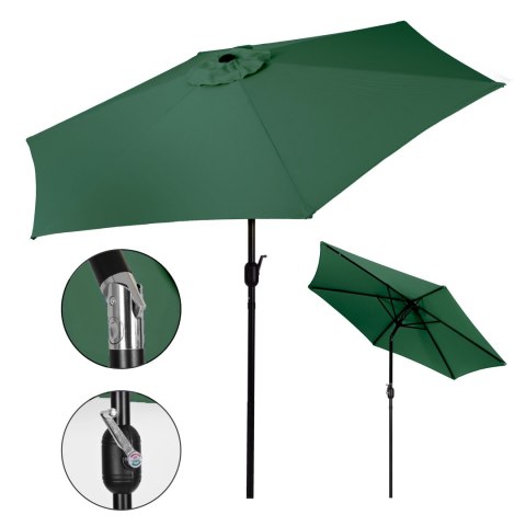 PARASOL OGRODOWY 270CM, UMBRALIS, SKOŚNY, Z KORBKĄ, ZIELONY, TARAS, UV