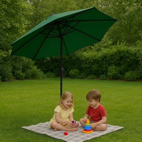 PARASOL OGRODOWY 270CM, UMBRALIS, SKOŚNY, Z KORBKĄ, ZIELONY, TARAS, UV