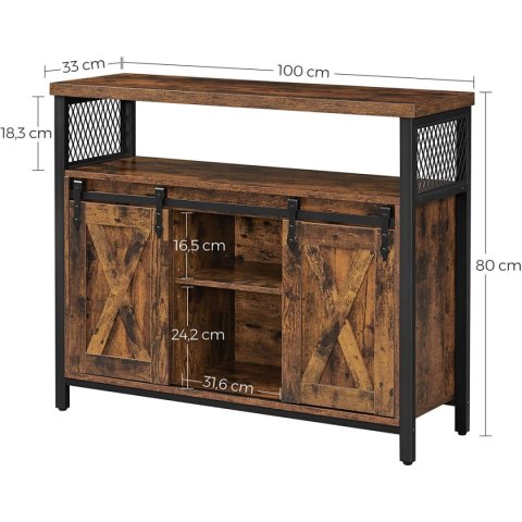 KOMODA SZAFKA FERMEO, LOFT, RUSTYKALNA, DRZWI PRZESUWNE, BARN DOOR, BRĄZ