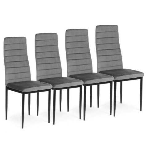 KRZESŁA 4X AETHEL, TAPICEROWANE, SZARE, DO SALONU, JADALNI, PIKOWANE VELVET
