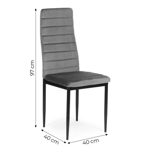 KRZESŁA 4X AETHEL, TAPICEROWANE, SZARE, DO SALONU, JADALNI, PIKOWANE VELVET