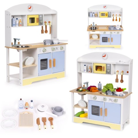 KUCHNIA DLA DZIECI DREWNIANA CUCINA, ECOTOYS, 12 AKCESORIÓW, PRALKA, MDF