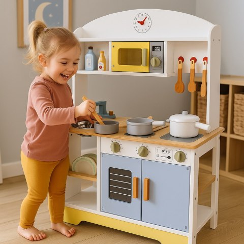 KUCHNIA DLA DZIECI DREWNIANA CUCINA, ECOTOYS, 12 AKCESORIÓW, PRALKA, MDF