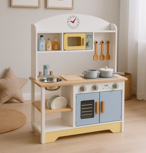 KUCHNIA DLA DZIECI DREWNIANA CUCINA, ECOTOYS, 12 AKCESORIÓW, PRALKA, MDF
