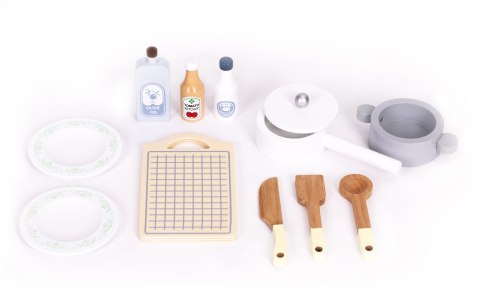KUCHNIA DLA DZIECI DREWNIANA CUCINA, ECOTOYS, 12 AKCESORIÓW, PRALKA, MDF