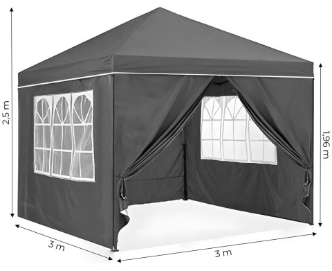 NAMIOT OGRODOWY 3X3 AUTOMATYCZNY TENDA, PAWILON, 4 ŚCIANKI, POP-UP, SZARY