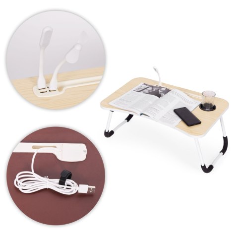 STOLIK POD LAPTOPA FLEXO, DO ŁÓŻKA, CZARNY, LOFT, Z USB, SALONU, 60X40 CM