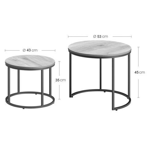 STOLIK KAWOWY ŁAWA AETHEL, ZESTAW, LOFT, DO SALONU, CZARNY, OKRĄGŁY, 53 CM