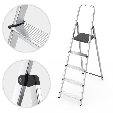 DRABINA ALUMINIOWA 5 STOPNI 150KG ASCENDIA, MODERN HOME, SKŁADANA, DOMOWA
