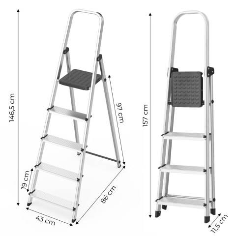 DRABINA ALUMINIOWA 5 STOPNI 150KG ASCENDIA, MODERN HOME, SKŁADANA, DOMOWA