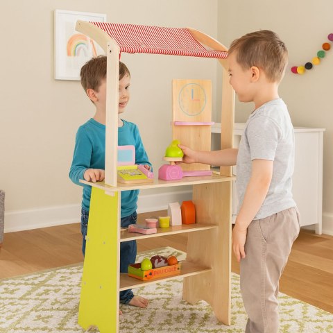 Duży drewniany stragan dla dzieci sklep z terminalem i wagą owoce warzywa 20 elementów ECOTOYS