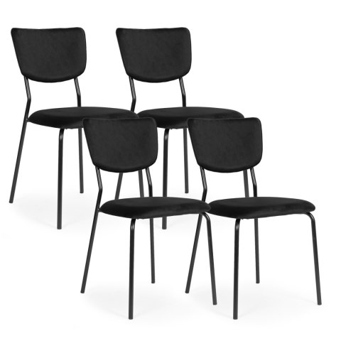 KRZESŁA, ZESTAW 4X, WELUROWE, CZARNE, VELORA, TAPICEROWANE, SALONU, JADALNI