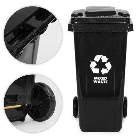 POJEMNIK NA ODPADY KOSZ 120L CZARNY, ROBUSTO, ZMIESZANE, NA KOŁACH, HDPE