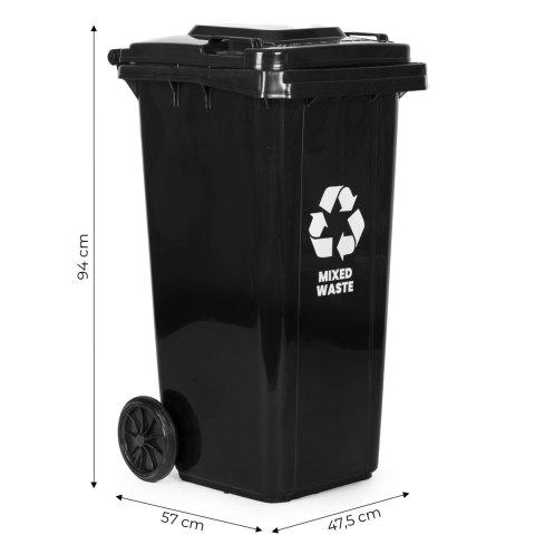 POJEMNIK NA ODPADY KOSZ 120L CZARNY, ROBUSTO, ZMIESZANE, NA KOŁACH, HDPE