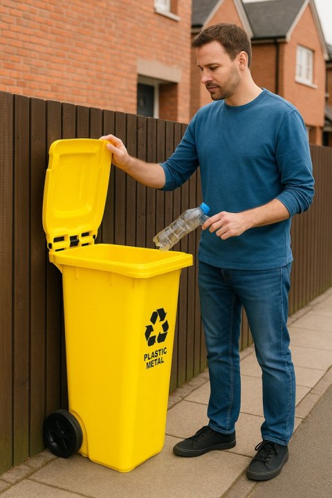 POJEMNIK NA ODPADY 120L ŻÓŁTY, KOSZ NA PLASTIK, SUSTINE, HDPE, KOŁA, EN-840