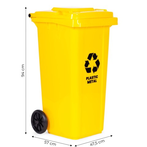 POJEMNIK NA ODPADY 120L ŻÓŁTY, KOSZ NA PLASTIK, SUSTINE, HDPE, KOŁA, EN-840