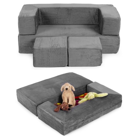 SOFA DLA DZIECI MODUŁOWA LUDUS, 4 ELEMENTY, SZARA, PIANKOWA, KANAPA, DIY