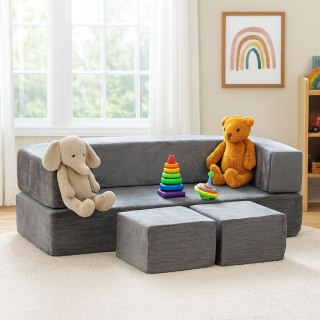 SOFA DLA DZIECI MODUŁOWA LUDUS, 4 ELEMENTY, SZARA, PIANKOWA, KANAPA, DIY