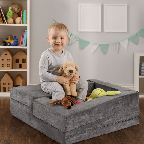 SOFA DLA DZIECI MODUŁOWA LUDUS, 4 ELEMENTY, SZARA, PIANKOWA, KANAPA, DIY