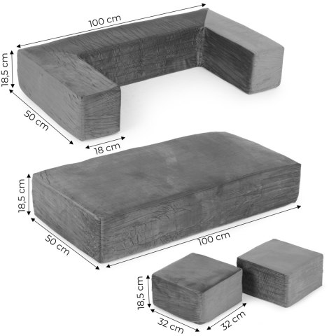 SOFA DLA DZIECI MODUŁOWA LUDUS, 4 ELEMENTY, SZARA, PIANKOWA, KANAPA, DIY