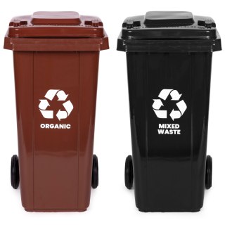 KOSZE NA ŚMIECI POJEMNIKI 2X120L ROBUSTO, ZESTAW, SEGREGACJA, KOŁA, HDPE