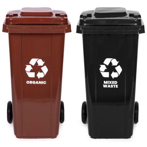 KOSZE NA ŚMIECI POJEMNIKI 2X120L ROBUSTO, ZESTAW, SEGREGACJA, KOŁA, HDPE