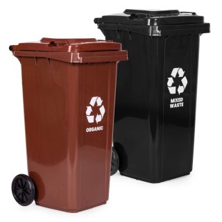 KOSZE NA ŚMIECI POJEMNIKI 2X120L ROBUSTO, ZESTAW, SEGREGACJA, KOŁA, HDPE