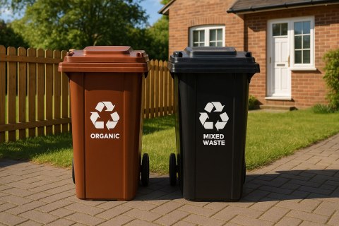 KOSZE NA ŚMIECI POJEMNIKI 2X120L ROBUSTO, ZESTAW, SEGREGACJA, KOŁA, HDPE