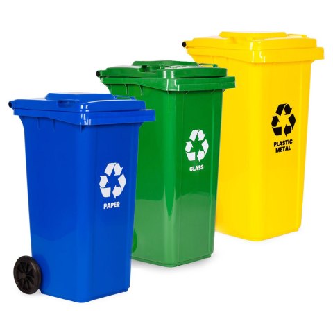 POJEMNIKI NA ODPADY KOSZE 3X120L DURUS, ZESTAW, SEGREGACJA, KUBŁY, HDPE