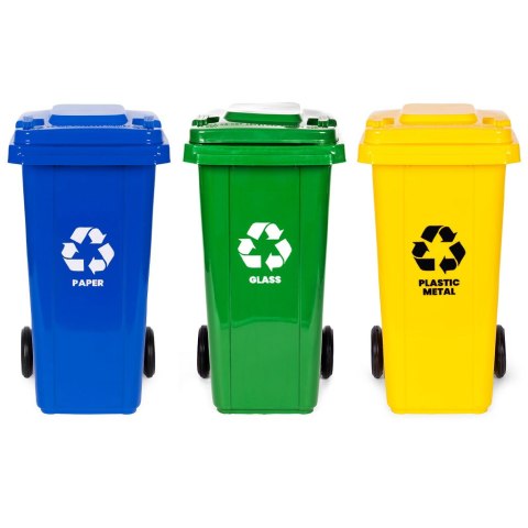 POJEMNIKI NA ODPADY KOSZE 3X120L DURUS, ZESTAW, SEGREGACJA, KUBŁY, HDPE