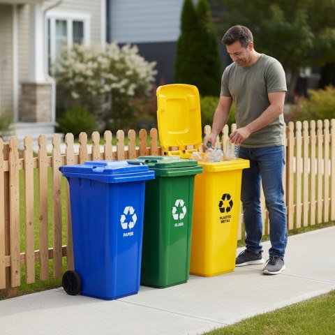 POJEMNIKI NA ODPADY KOSZE 3X120L DURUS, ZESTAW, SEGREGACJA, KUBŁY, HDPE