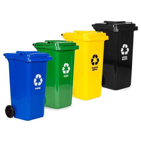 POJEMNIKI KOSZE NA ŚMIECI DO SEGREGACJI 4X120L, GESTIO, ZESTAW, HDPE, KOŁA