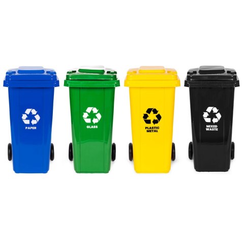 POJEMNIKI KOSZE NA ŚMIECI DO SEGREGACJI 4X120L, GESTIO, ZESTAW, HDPE, KOŁA