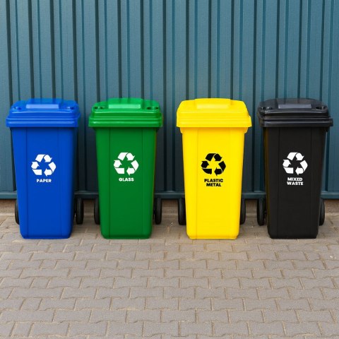 POJEMNIKI KOSZE NA ŚMIECI DO SEGREGACJI 4X120L, GESTIO, ZESTAW, HDPE, KOŁA
