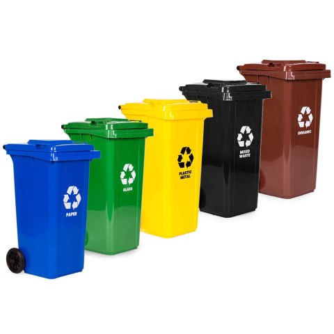 POJEMNIKI KOSZE NA ODPADY 5X120L, ZESTAW DO SEGREGACJI, STABILA, HDPE, KOŁA