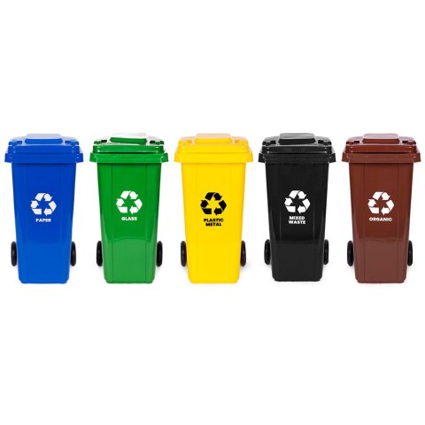 POJEMNIKI KOSZE NA ODPADY 5X120L, ZESTAW DO SEGREGACJI, STABILA, HDPE, KOŁA