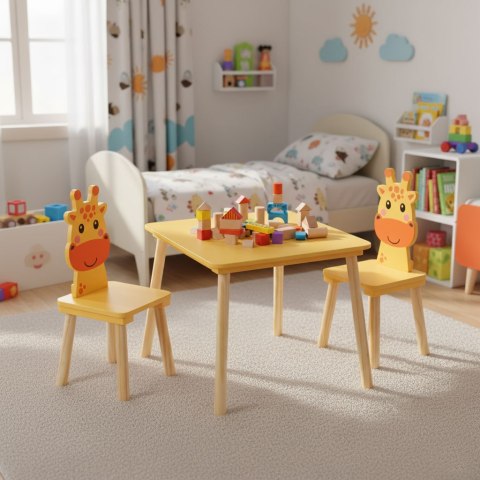 ZESTAW MEBLI GIOIA, STOLIK, 2 KRZESEŁKA, DZIECIĘCY, ŻYRAFA, DREWNO, ECOTOYS