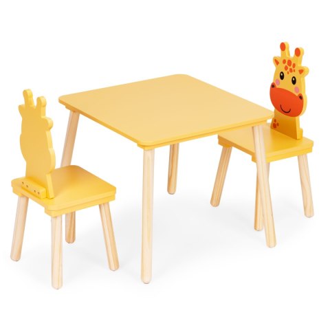 ZESTAW MEBLI GIOIA, STOLIK, 2 KRZESEŁKA, DZIECIĘCY, ŻYRAFA, DREWNO, ECOTOYS