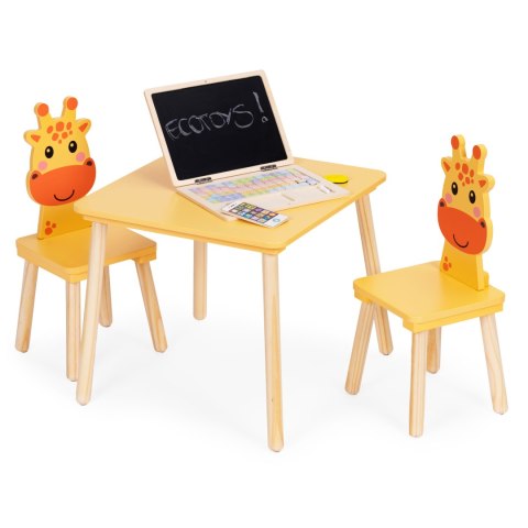 ZESTAW MEBLI GIOIA, STOLIK, 2 KRZESEŁKA, DZIECIĘCY, ŻYRAFA, DREWNO, ECOTOYS
