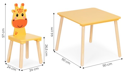 ZESTAW MEBLI GIOIA, STOLIK, 2 KRZESEŁKA, DZIECIĘCY, ŻYRAFA, DREWNO, ECOTOYS