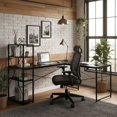 BIURKO NAROŻNE Z REGAŁEM NEXUS, LOFT, GAMINGOWE, PÓŁKI, 145X145, MODERNHOME