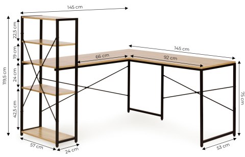 BIURKO NAROŻNE NEXUS, REGAŁ, LOFT, KOMPUTEROWE, GAMINGOWE, METALOWE, 145CM
