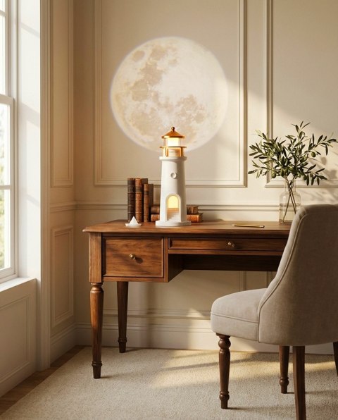 Lampka nocna z projektorem SHP LIGHTHOUSE biało-złota